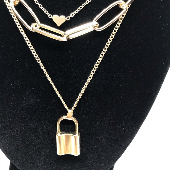 π Gold Chunky Lock π Necklace Statement - Picture 3 of 4